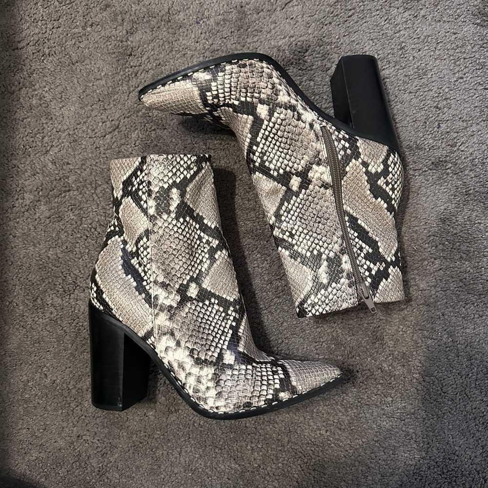 Aldo Boots US 7 Faux Snakeskin Boots. 3.5” block heel.